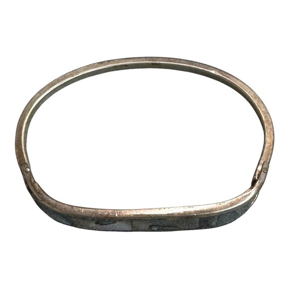Vintage Abalone Inlay Sterling Silver 925 Hinged Bangle Bracelet 6.5" Southwest - Picture 3 of 8